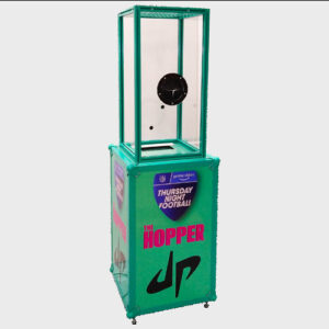 Use a PromoQuip ping pong ball blower to interact with clients.